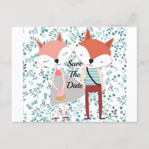 Cute Cartoon Fox Couple Announcement Postcard