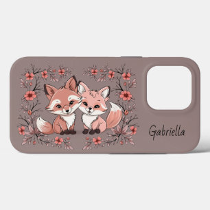 Cute Cartoon Fox Lovers Heart Valentine’s Day iPhone 13 Pro Case