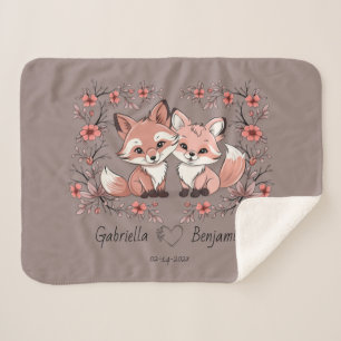 Cute Cartoon Fox Lovers Heart Valentine’s Day Sherpa Blanket