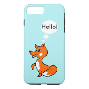 Cute cartoon fox on blue background saying hello iPhone 8 plus/7 plus case