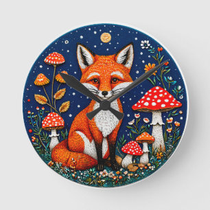 Cute cartoon fox round clock