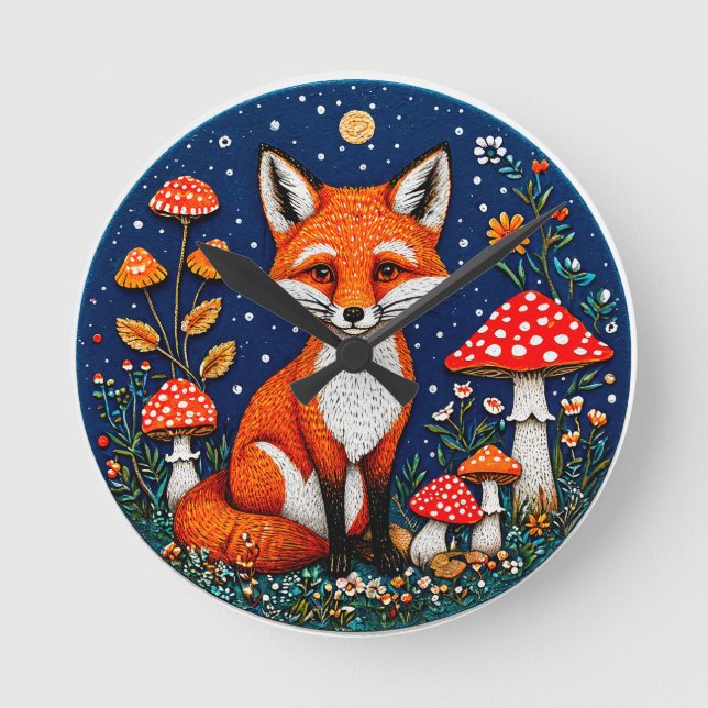 Cute cartoon fox round clock (Front)