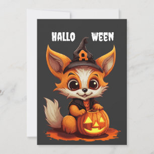 Cute cartoon Fox with Halloween pumpkin Invitation