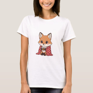 Cute Cartoon Fox Wrapped in Red Polka Dot Blanket  T-Shirt