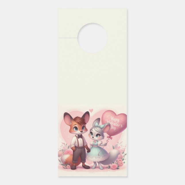 Cute cartoon foxes Valentine's day Door Hanger (Front)