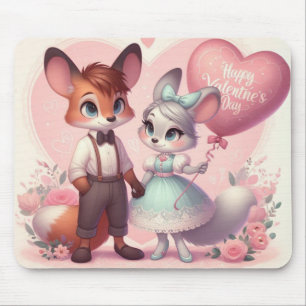 Cute cartoon foxes Valentine's day Mouse Mat