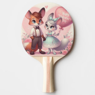 Cute cartoon foxes Valentine's day Ping Pong Paddle