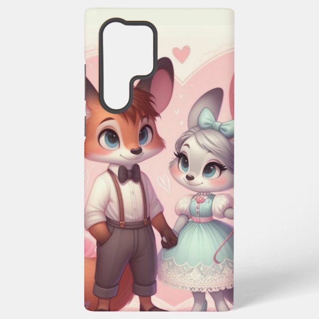 Cute cartoon foxes Valentine's day Samsung Galaxy S22 Ultra Case (Back)