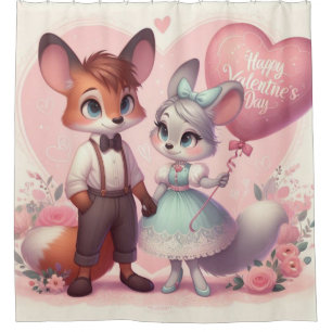 Cute cartoon foxes Valentine's day Shower Curtain