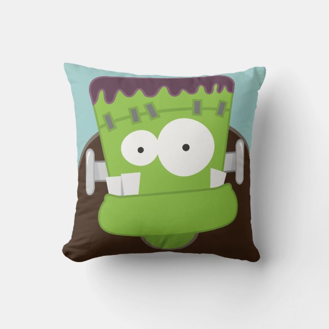 Cute Cartoon Frankenstein Monster Throw Pillow (Front)