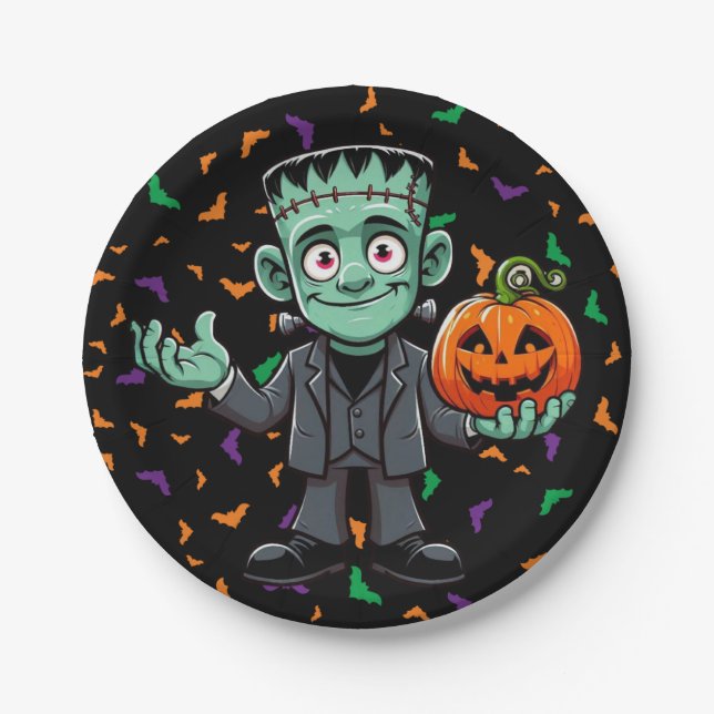 Cute, cartoon Frankenstein's monster Paper Plate (Front)