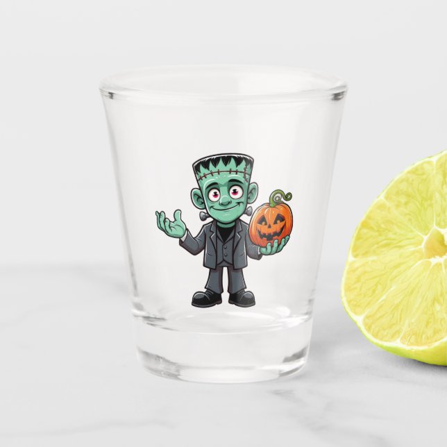 Cute, cartoon Frankenstein's monster Shot Glass (Front)