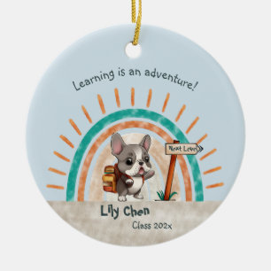 Cute Cartoon French Bulldog Back to School student Ceramic Tree Decoration