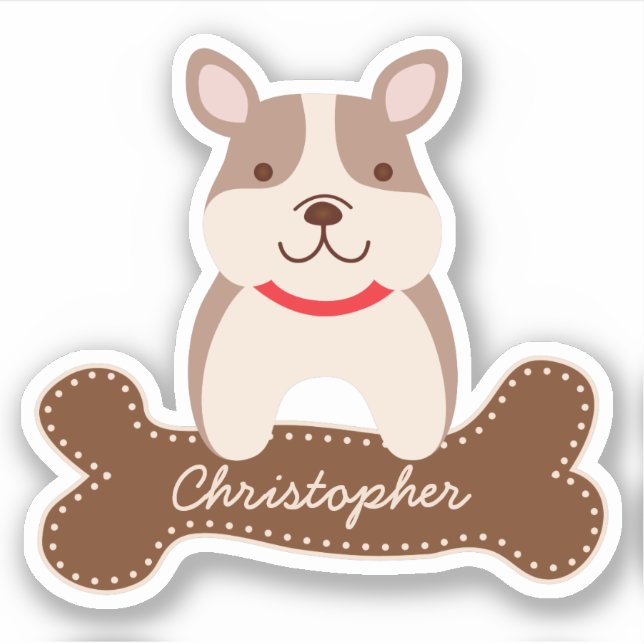 Cute Cartoon French Bulldog Puppy Dog Bone Name (Front)