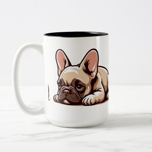 Cute Cartoon French Bulldog Two-Tone Coffee Mug (Left)
