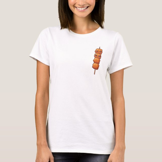 Cute Cartoon Fried Food Skewer with Happy Kawaii T-Shirt (Front)