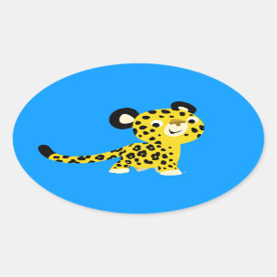 Cute Cartoon Friendly Leopard Oval Sticker