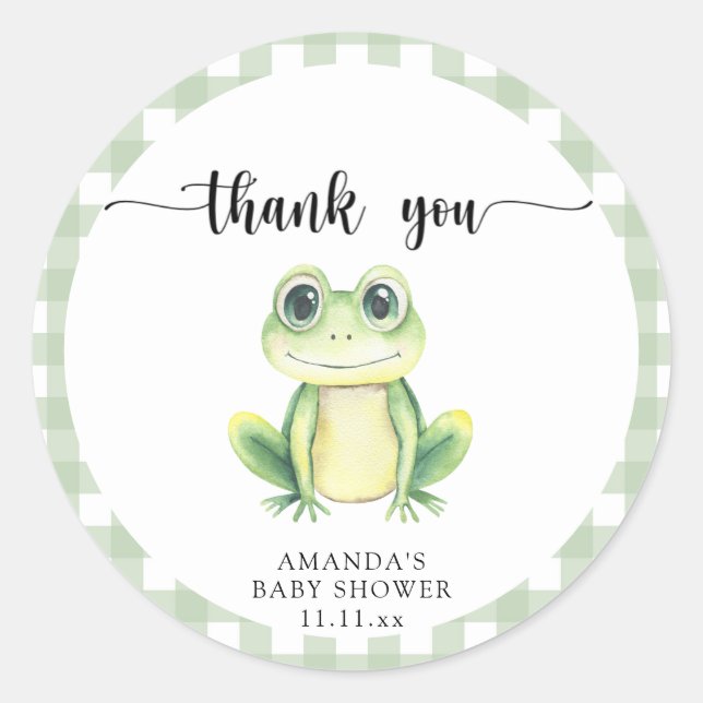 Cute cartoon frog baby shower thank you classic round sticker (Front)