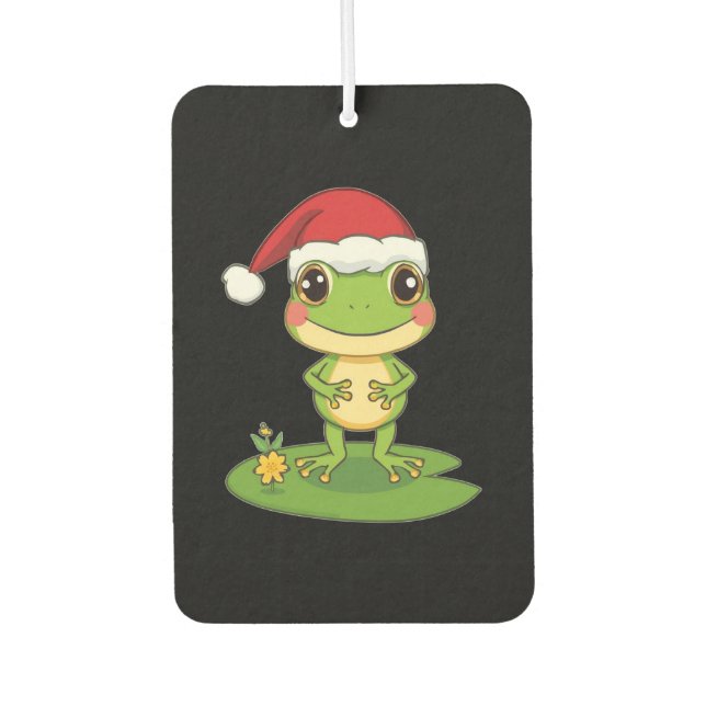 Cute Cartoon Frog Character Wearing a Santa Hat on Car Air Freshener (Front)