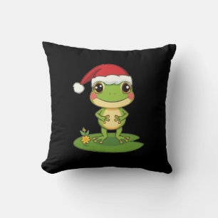 Cute Cartoon Frog Character Wearing a Santa Hat on Cushion