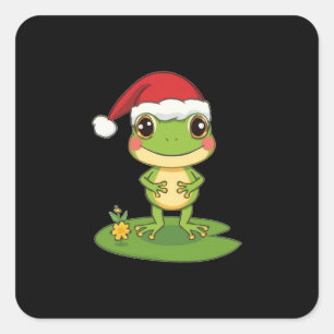 Cute Cartoon Frog Character Wearing a Santa Hat on Square Sticker