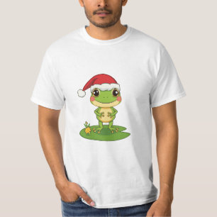 Cute Cartoon Frog Character Wearing a Santa Hat on T-Shirt