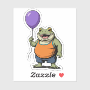 Cute Cartoon Frog Holding Purple Balloon