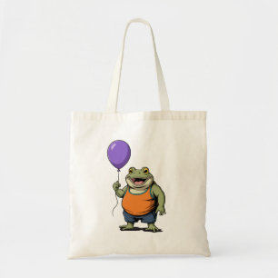 Cute Cartoon Frog Holding Purple Balloon Tote Bag