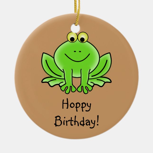 Cute Cartoon Frog Hoppy Birthday Funny Greeting Ceramic Tree Decoration (Front)