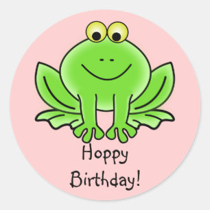 Cute Cartoon Frog Hoppy Birthday Funny Greeting Classic Round Sticker