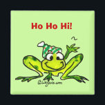 Cute Cartoon Frog Magnet<br><div class="desc">Magnetise some Ho Ho Hi's for a fun cheery greeting. Christmas will then be very hoppy. (You can also change the words to make your own personalised magnet.)</div>