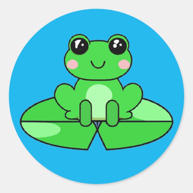 Cute Cartoon Frog on a Lily Pad Classic Round Sticker (Front)