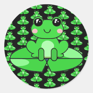 Cute Cartoon Frog on a Lily Pad Classic Round Sticker