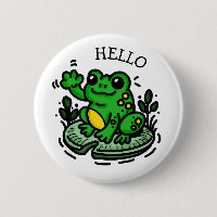 Cute Cartoon Frog on Lily pad saying Hello