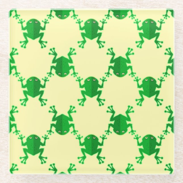 Cute Cartoon Frogs Glass Coaster (Front)