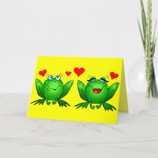 Cute Cartoon Frogs Hearts Bright Cheerful Colourfu Card (Front)