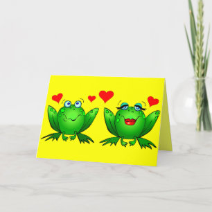 Cute Cartoon Frogs Hearts Cheerful Colourful Blank Card
