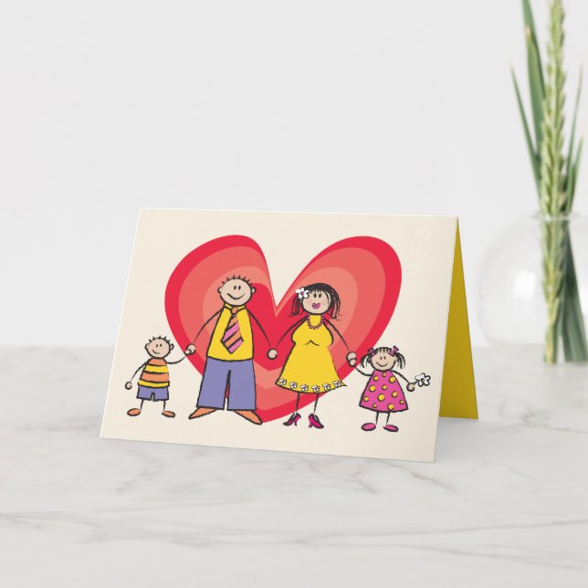 Cute Cartoon Fun Happy Family Love Heart Valentine Holiday Card (Front)