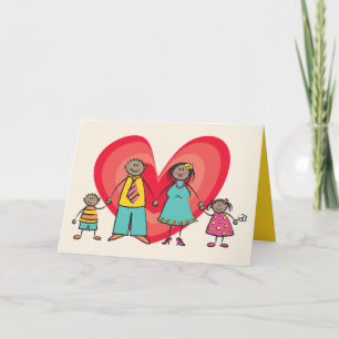 Cute Cartoon Fun Happy Family Love Heart Valentine Holiday Card
