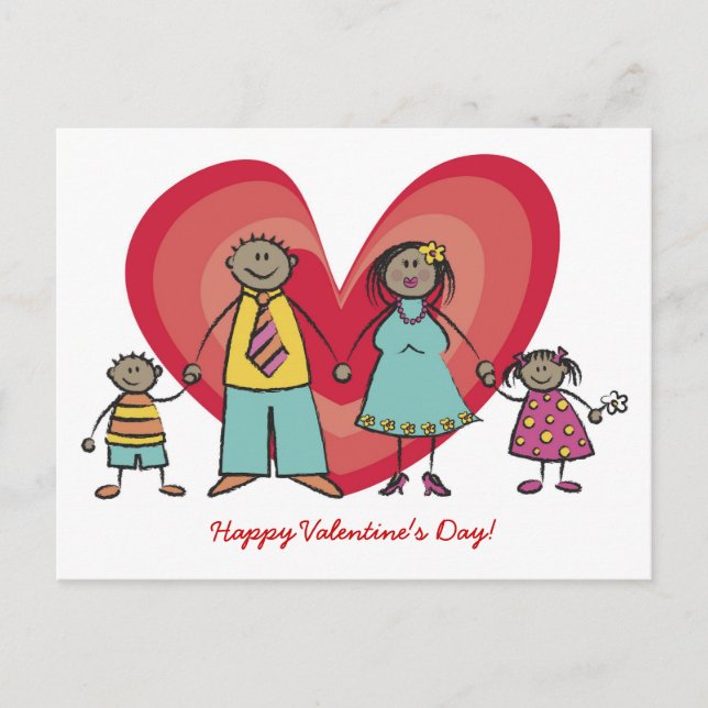 Cute Cartoon Fun Happy Family Love Heart Valentine Holiday Postcard (Front)