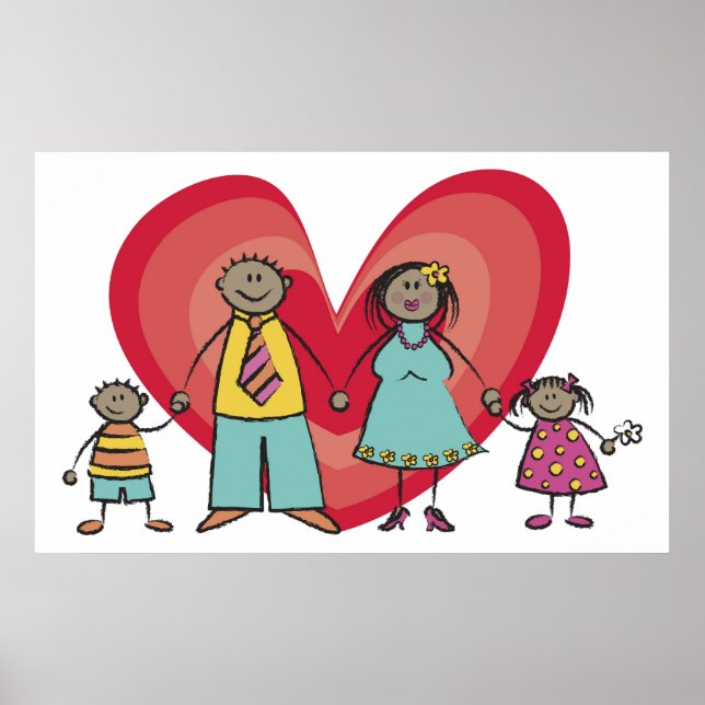Cute Cartoon Fun Happy Family Love Heart Valentine Poster (Front)