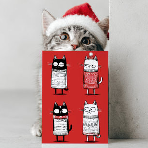Cute Cartoon Funny Cats Lover Red Meowy Christmas  Holiday Card