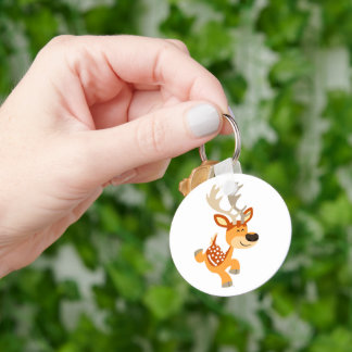 Cute Cartoon Gamboling Fallow Deer Keychain