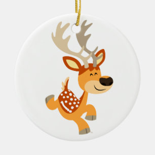 Cute Cartoon Gamboling Fallow Deer Ornament