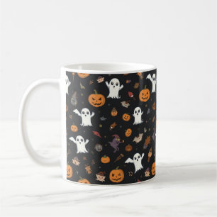 Cute Cartoon Ghost and Pumpkin Pattern Mug   Happy