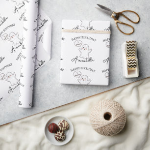 Cute Cartoon Ghost "I Believe" Custom Name Wrapping Paper
