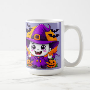 Cute Cartoon Ghost In Witch Hat Halloween Gift Coffee Mug