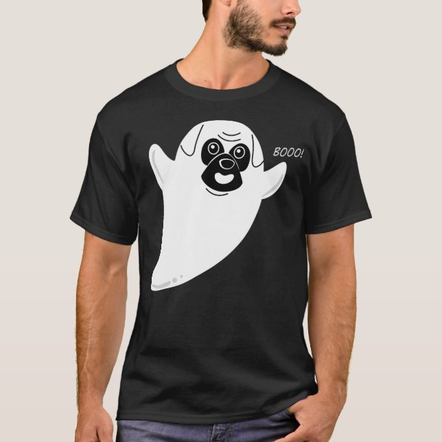 Cute Cartoon Ghost Pug Costume Easy Dog Halloween  T-Shirt (Front)