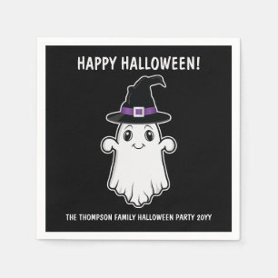 Cute Cartoon Ghost Spirit With Witch Hat Halloween Napkin