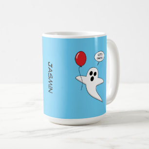 Cute Cartoon Ghost with Red Balloon   Add Name Coffee Mug